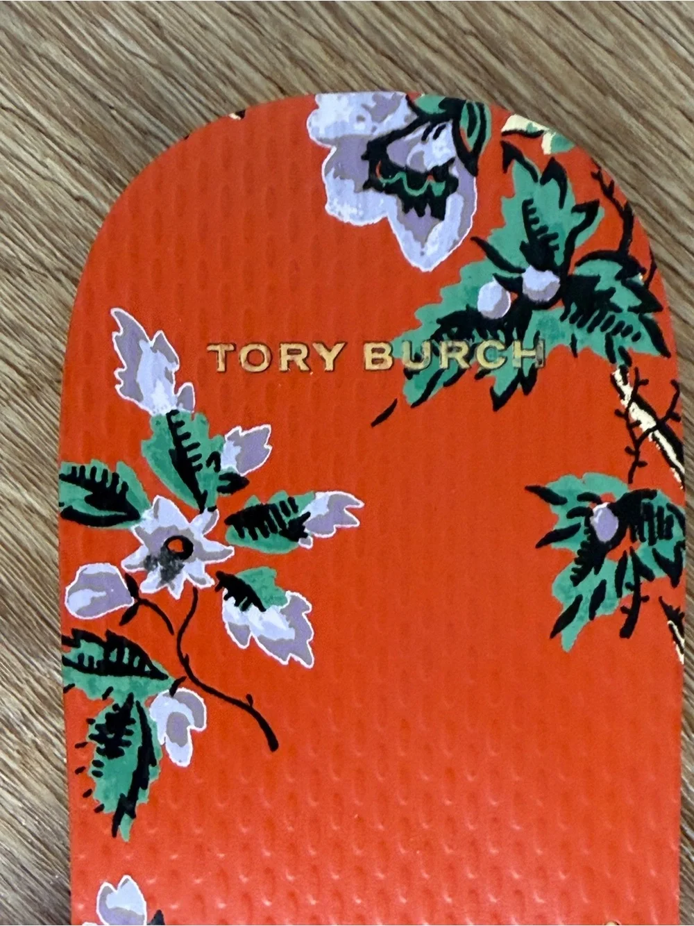 Tory Burch Orange Floral Flip Flops with Cream Straps size 11 flowers coastal